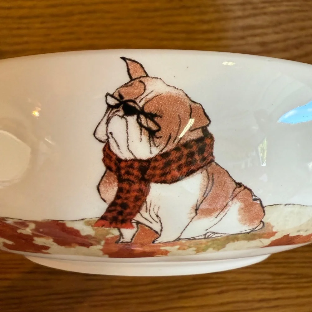 Dogs Dogs Dogs Pier 1 Imports Ironstone Ceramic Bowl Poodle Winer Dog Bull dog